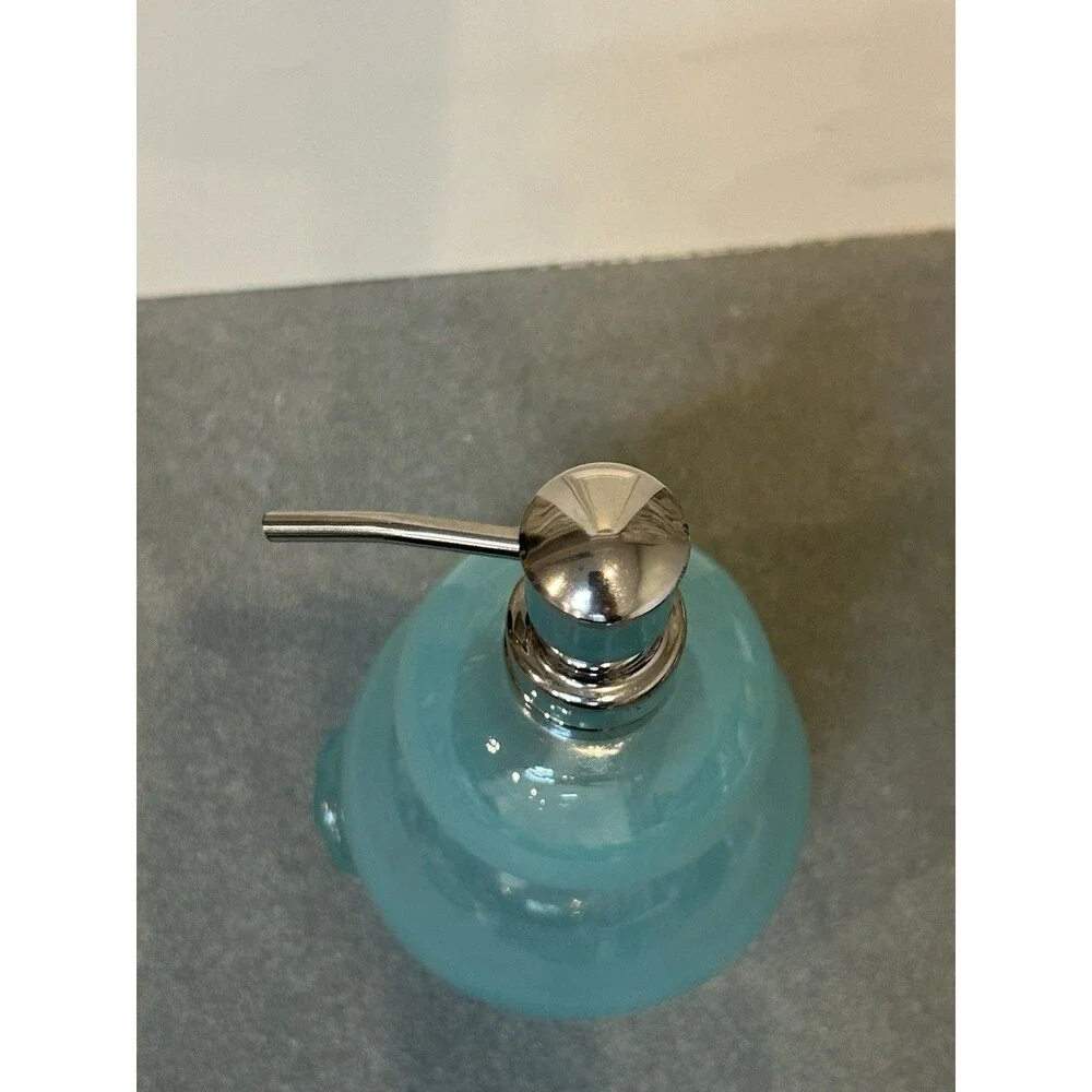 At Home Blue Bunny Glass Soap Dispenser with Polished Metal Pump